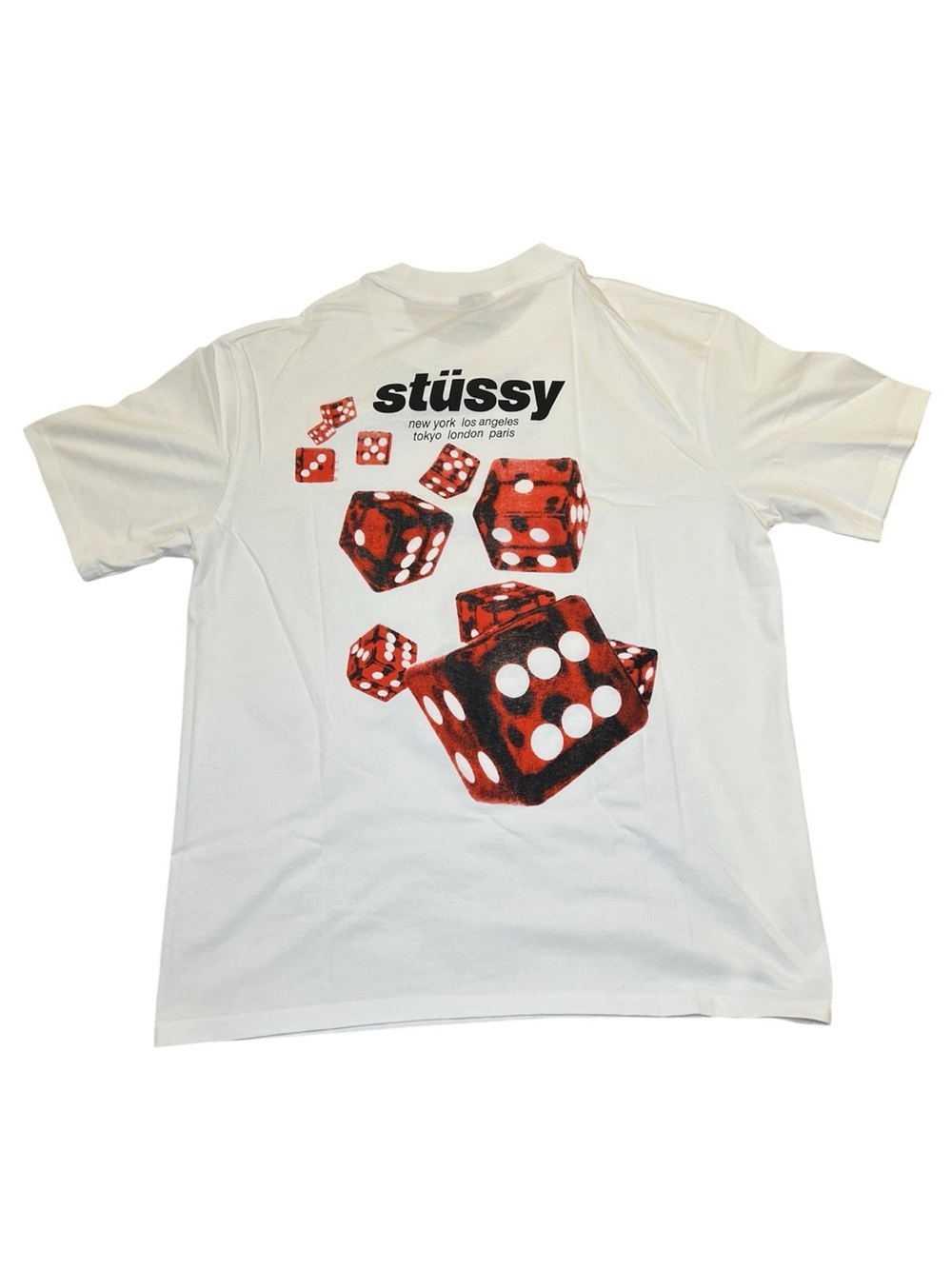 Stussy White T-Shirt with Orange Accent Sticker